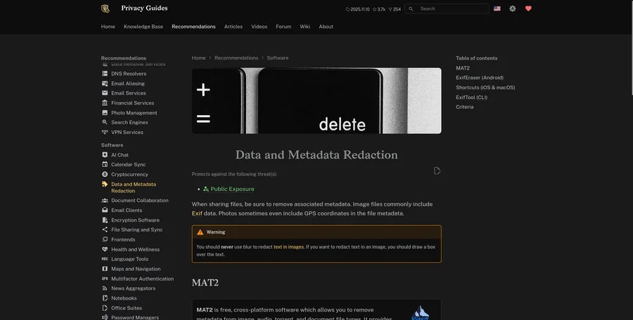 Digital privacy settings screen